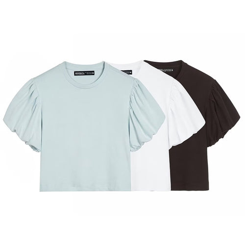 Damen modisches Crop-Top mit voluminösen Puffärmeln Drune