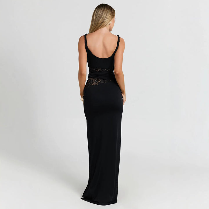Damen Elegantes Abendkleid mit hohem Schlitz und Spitzeinsatz Drune