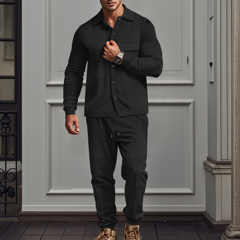 Herren nan feinstrukturiertes Hemdjacke- und Jogginghose-Set aus Sweat mit schmaler Passform Drune