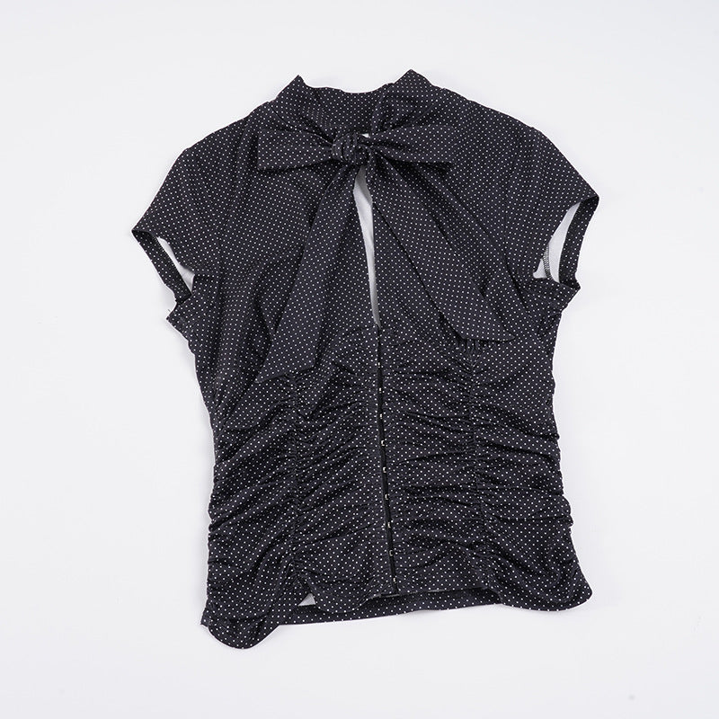 Damen elegantes Blusenshirt mit Schleifenkragen und Raffungen Drune