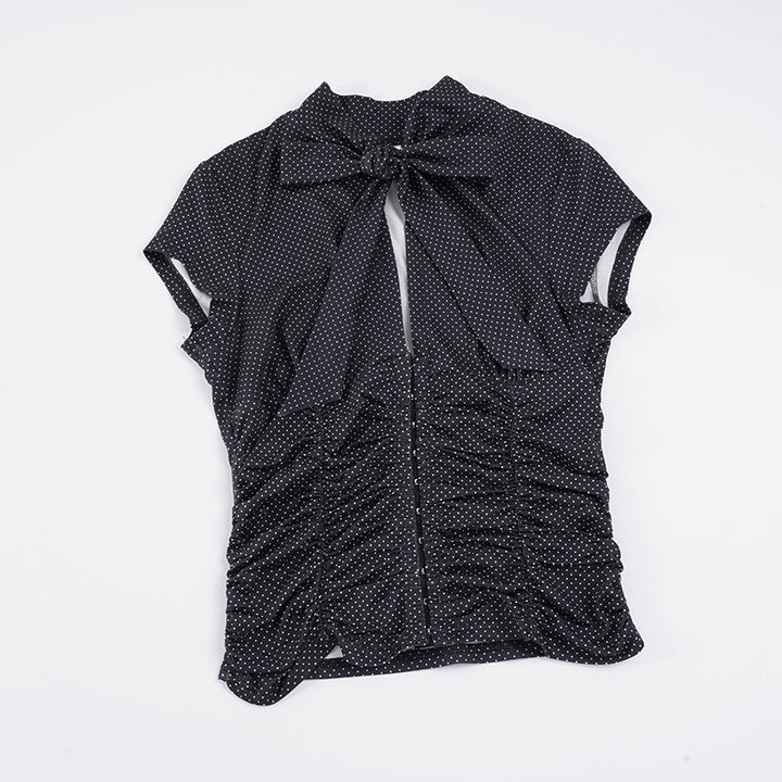 Damen elegantes Blusenshirt mit Schleifenkragen und Raffungen Drune