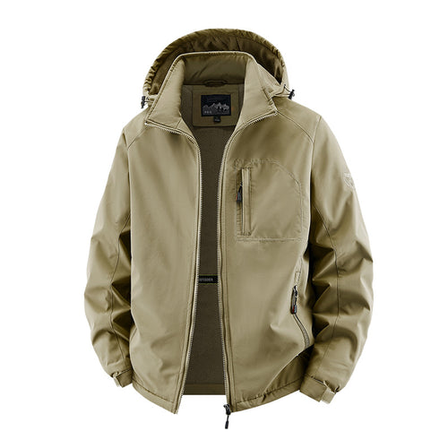 Herren nan multifunktionale Softshell-Tacticaljacke mit versteckter Kapuze, vertikaler Brusttasche und atmungsaktivem Fleecefutter Drune