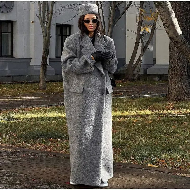 Damen nan extra langer Oversize-Wollmix-Mantel mit Schalkragen, doppelreihiger Knopfleiste und aufgesetzten Pattentaschen Drune