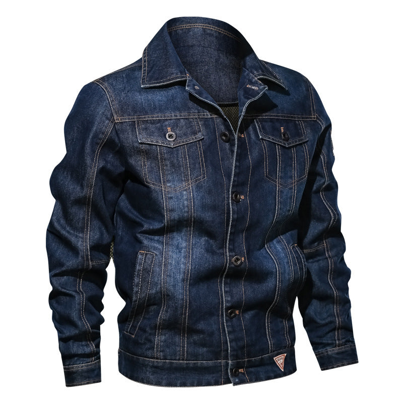 Herren Denim-Truckerjacke mit markanten Kontrastnähten und Brusttaschen Drune