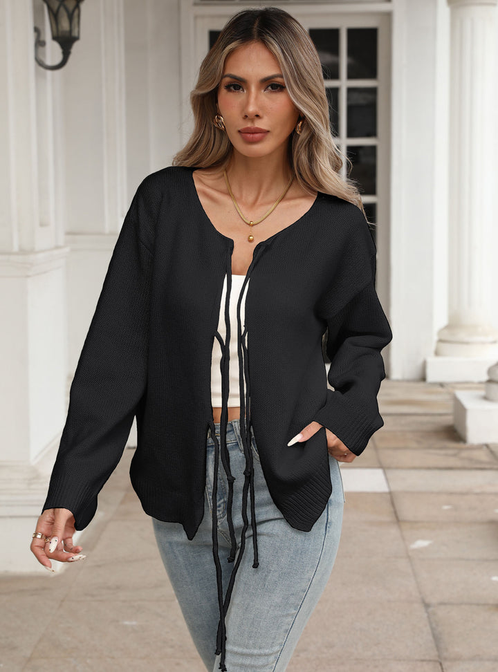 Damen lockere Strickjacke mit Tunnelzug Drune