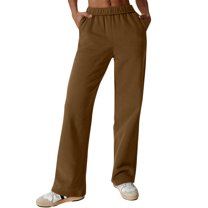 Damen nan hochgeschnittene ausgestellte Loungehose mit elastischem Komfortbund und verdeckten Eingrifftaschen Drune
