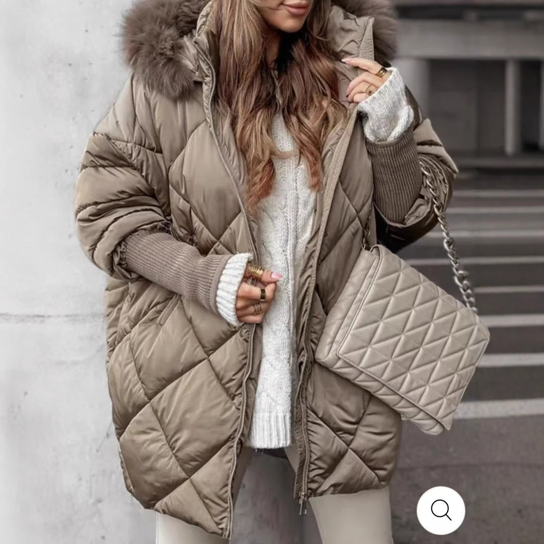 Damen nan weit geschnittener gesteppter Winterparka mit Kapuze Kunstpelzbesatz und Rippbündchen Drune