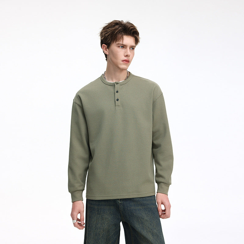 Herren Waffelstruktur-Henley-Thermashirt mit Knopfleiste und Relaxed-Fit Drune