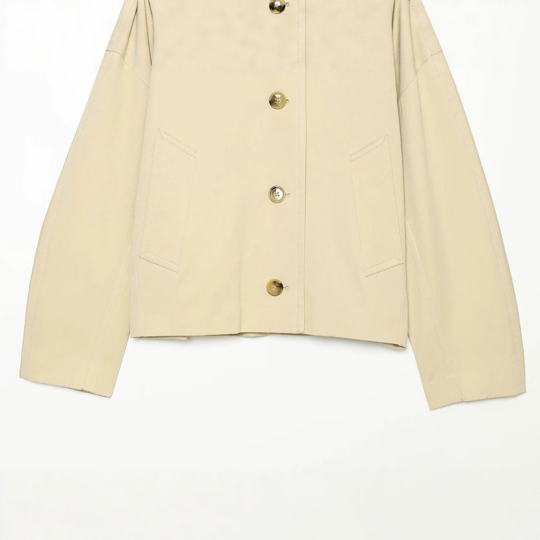 Damen Cropped Utility-Blouson mit übergroßem Reverskragen und Hornknopf‑Front Drune