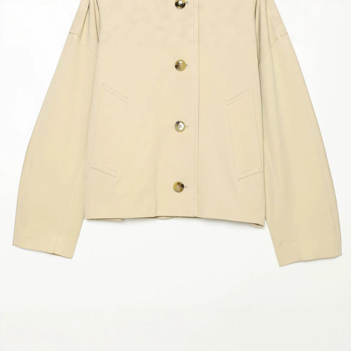 Damen Cropped Utility-Blouson mit übergroßem Reverskragen und Hornknopf‑Front Drune