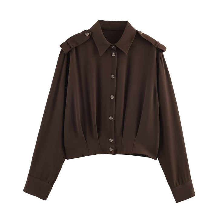 Damen Cropped-Bluse mit Schulterklappen und taillierter Drapierung Drune