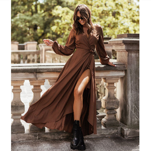 Damen Maxikleid mit elegantem Schnitt und modischem Bindegürtel Drune