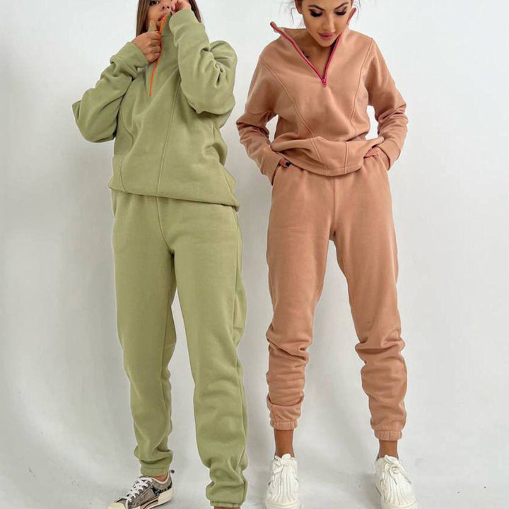 Damen sportlicher Zip-Hoodie und Jogginghose Set mit elastischem Bund und praktischen Taschen Drune