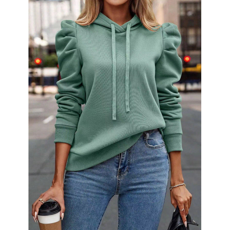 Damen bequemer Kapuzenpullover mit Puffärmeln und gemütlichem Schnitt Drune
