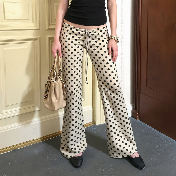 Damen nan ausgestellte Highwaist-Jerseyhose mit Punktmuster und Kordelzugbund Drune