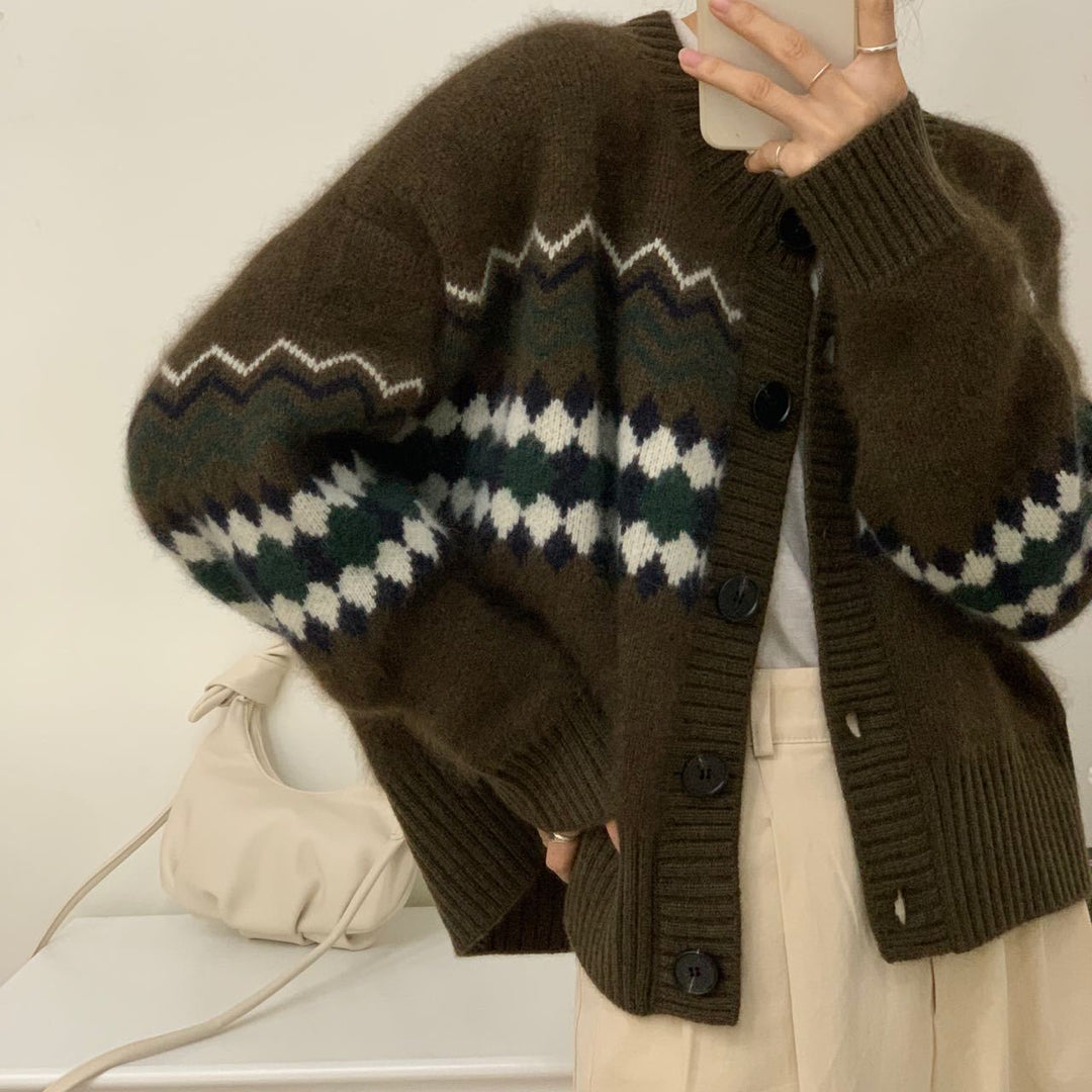 Damen Kuscheliger Strickcardigan mit ornamentalen Mustern Drune