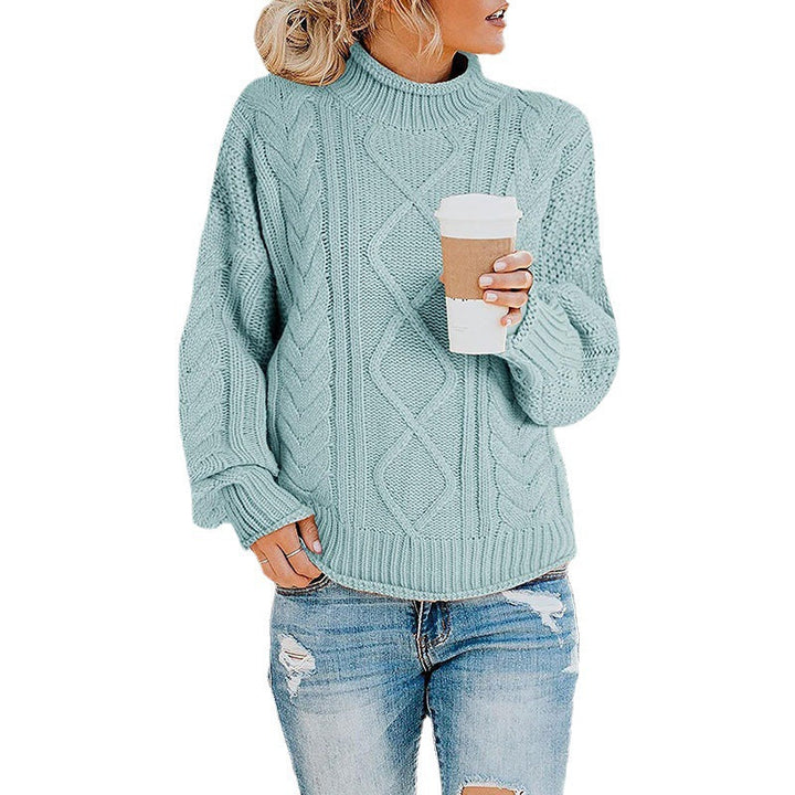 Damen Grobstrickpullover mit hohem Kragen und Zopfmuster Drune