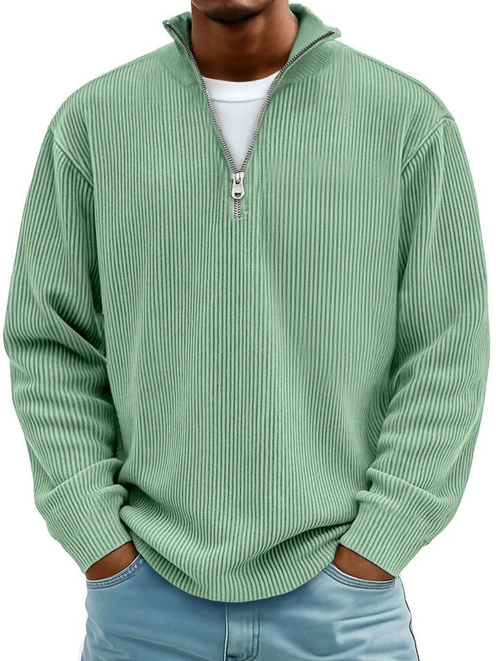 Herren nan gerippter Strickpullover mit halbem Reißverschluss und Stehkragen Drune