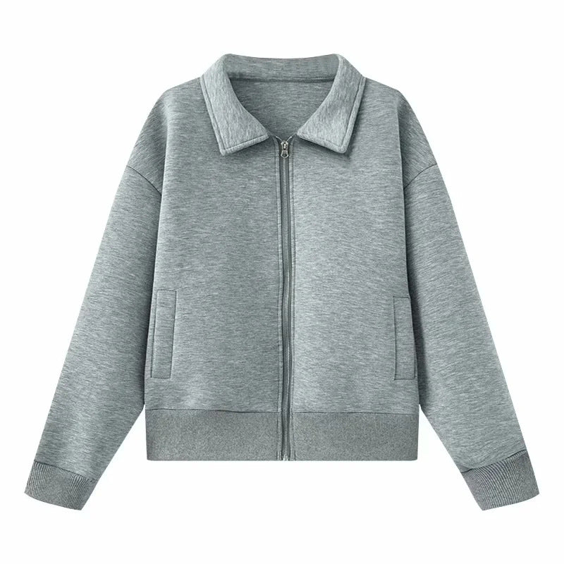 Damen nan lässige Sweatjacke mit durchgehendem Reißverschluss und Umlegekragen Drune