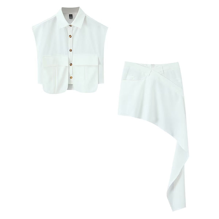 Damen Cropped Bluse mit asymmetrischem Rock Drune
