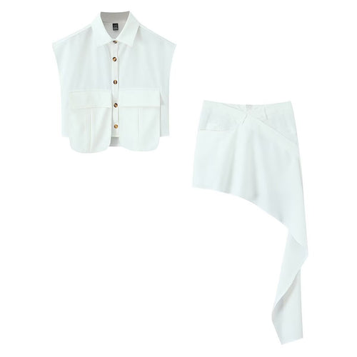 Damen Cropped Bluse mit asymmetrischem Rock Drune