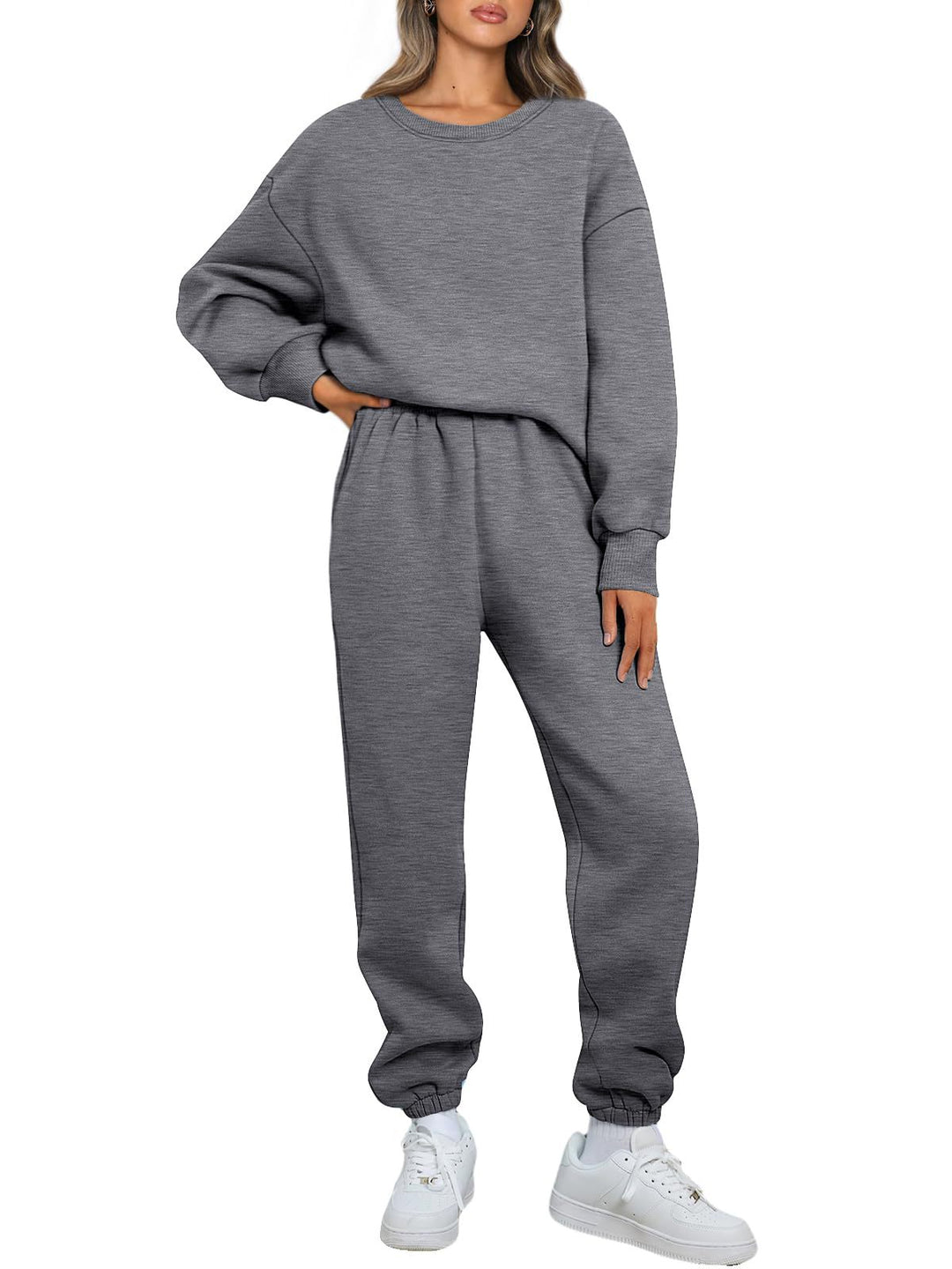 Damen nan gemütliches zweiteiliges Lounge-Set aus French-Terry mit Oversize-Sweatshirt und taillierter Jogginghose Drune