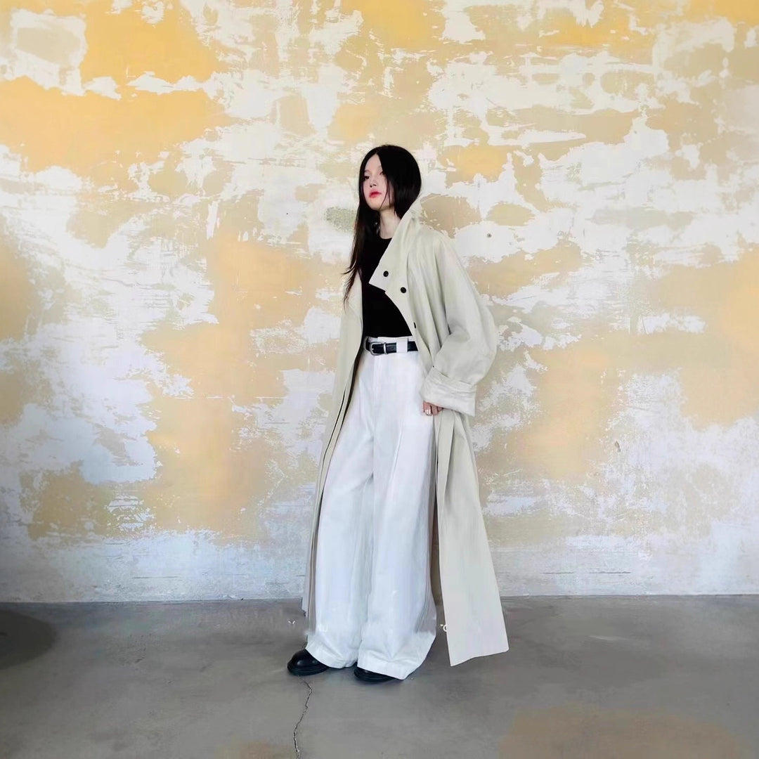 Damen Langer Mantel im Kimono-Stil mit Bindegürtel und weiter A-Linie Drune