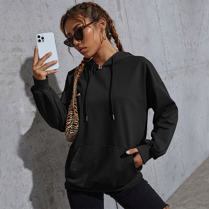 Damen Lässiger Oversize-Kapuzenpullover mit Statement-Print, Kängurutasche und Rippbündchen Drune