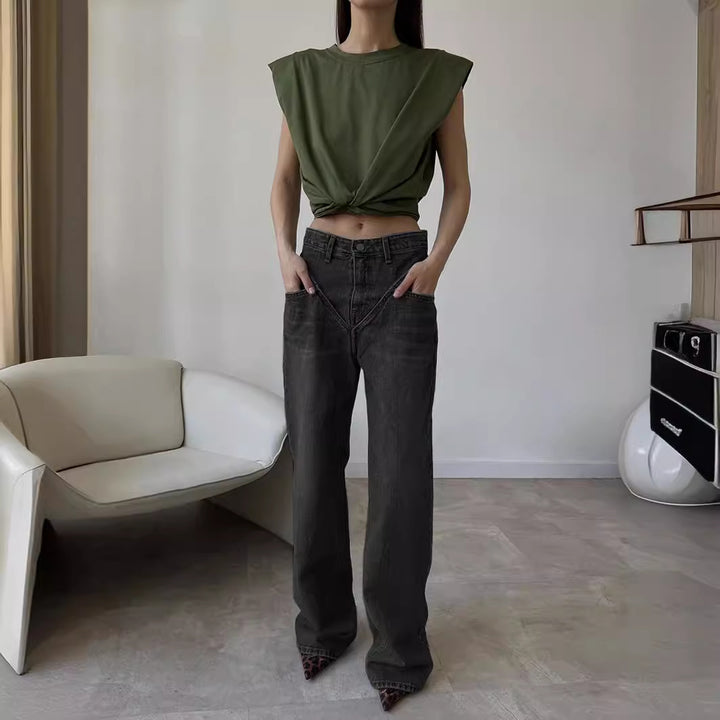 Damen Weit geschnittene Jeanshose mit einzigartigem Design Drune