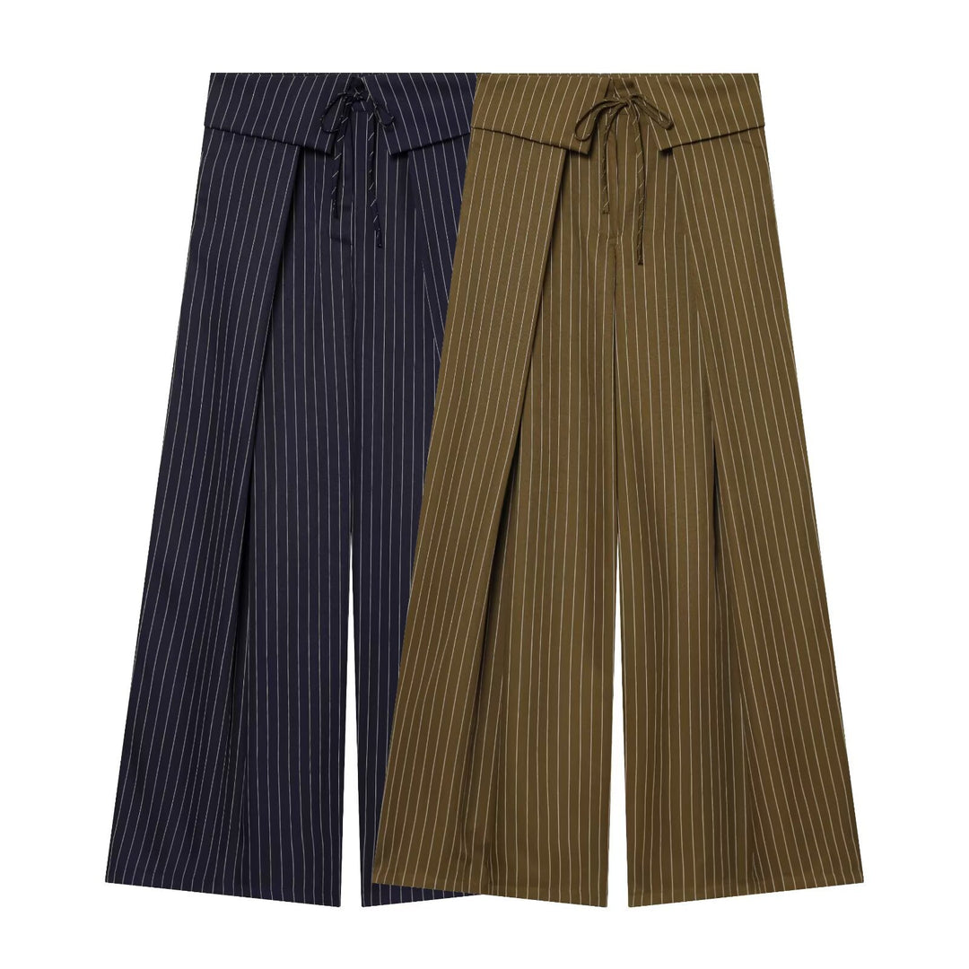 Damen Weite Highwaist-Palazzohose mit Wickel-Front und Taillenschnürung Drune