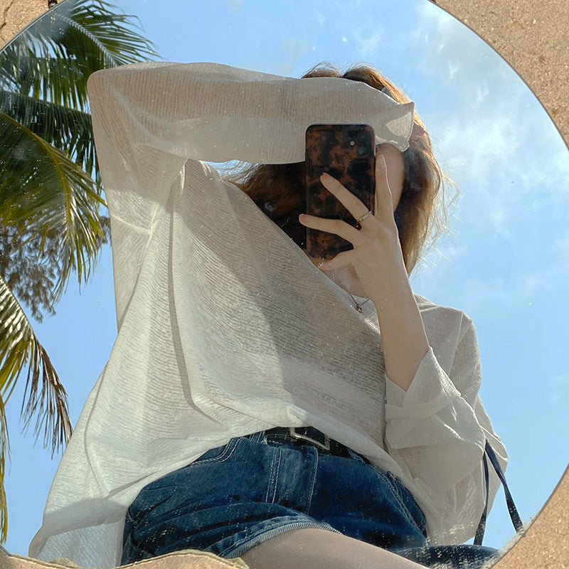 Damen cropped Sweatshirt im modernen Batikdesign mit weiten Ärmeln und Rundhalsausschnitt Drune