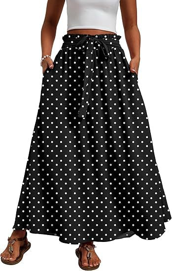 Damen Maxi-Rock mit Paperbag-Taillengürtel, Bindegürtel und Seitentaschen Drune