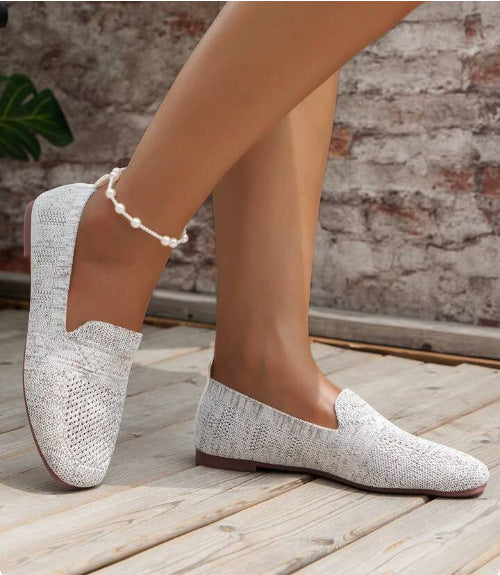 Damen Atmungsaktive Gestrickte Hineinschlüpfschuhe mit Flexibler Laufsohle Drune