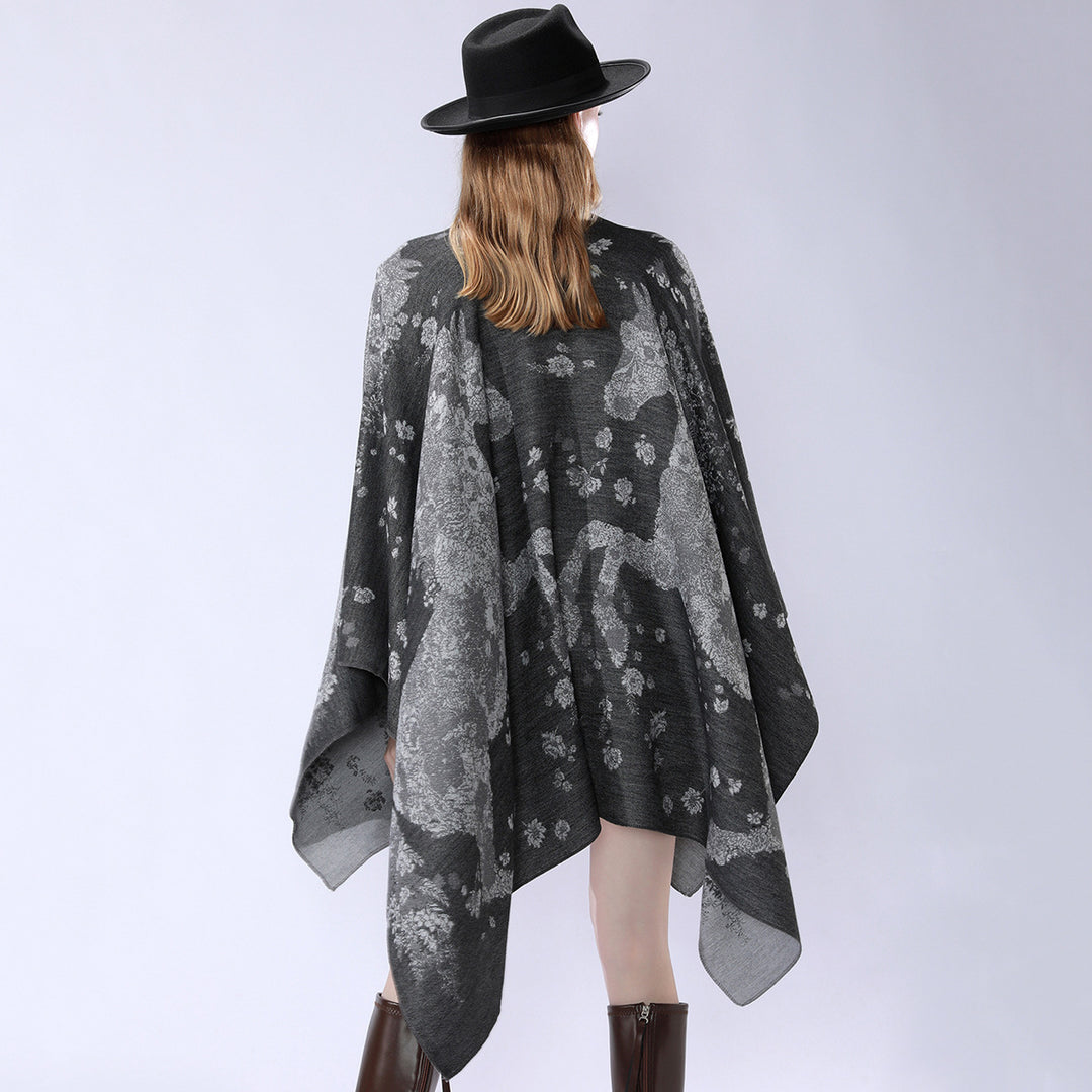 Damen Oversize-Wickelponcho im Kimono-Fall mit feinem Jacquardgewebe Drune