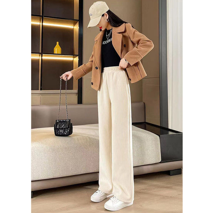 Damen hochgeschnittene Cordhose mit weitem Bein und elastischem Bund