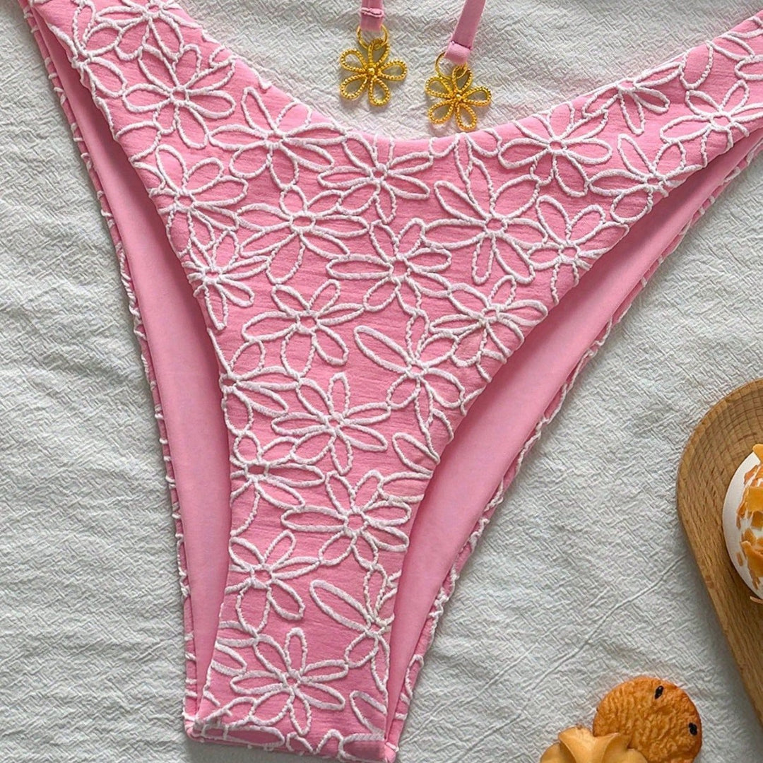 Damen Bandeau-Bikini mit floralen Applikationen Drune