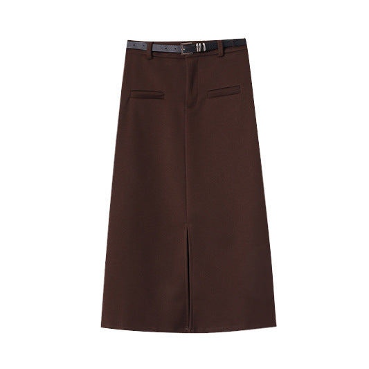 Damen eleganter Midirock mit hohem Bund und praktischen Eingrifftaschen Drune