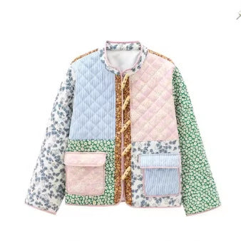 Damen Steppjacke mit buntem Patchwork-Muster Drune