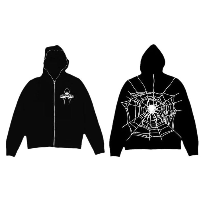 Damen Graphic Zip-Up Hoodie mit Spinnen Design Drune