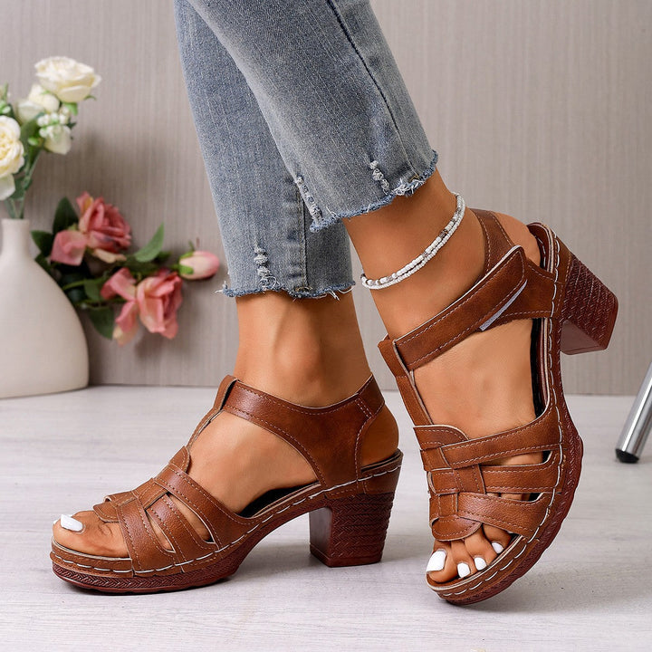 Damen Komfortable Riemchen-Sandalen mit geschwungenem Absatz und atmungsaktivem Leder Drune
