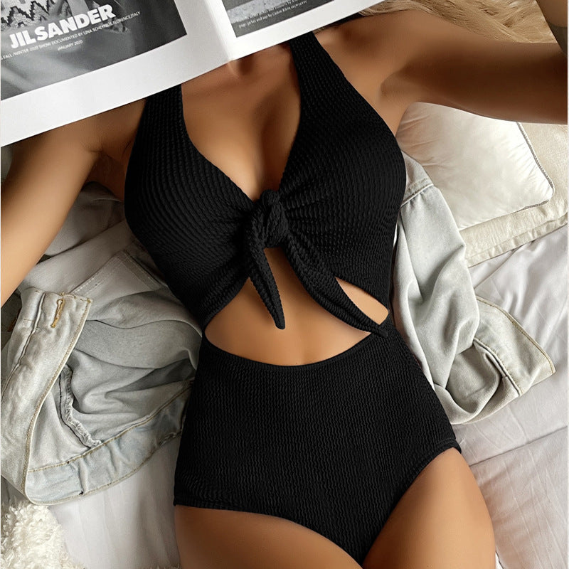 Damen Hoch geschnittener Badeanzug mit Knotendetail Drune