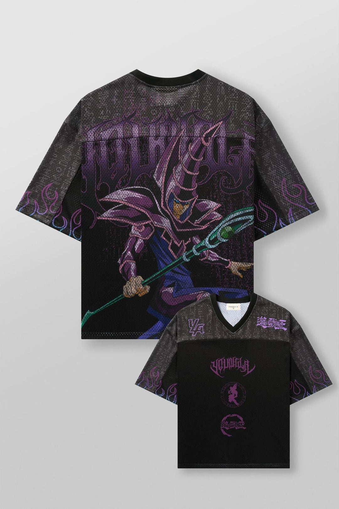 Unisex nan atmungsaktives Netz-Jersey mit großflächigem Anime-Print und V-Ausschnitt Drune