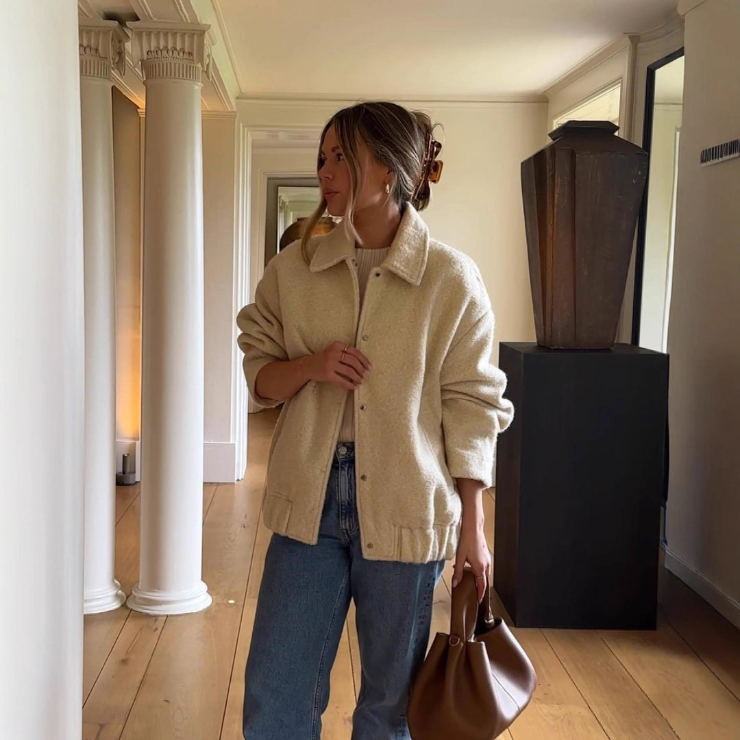Damen kuschelige Teddyjacke mit seitlichen Taschen und elastischem Saum Drune