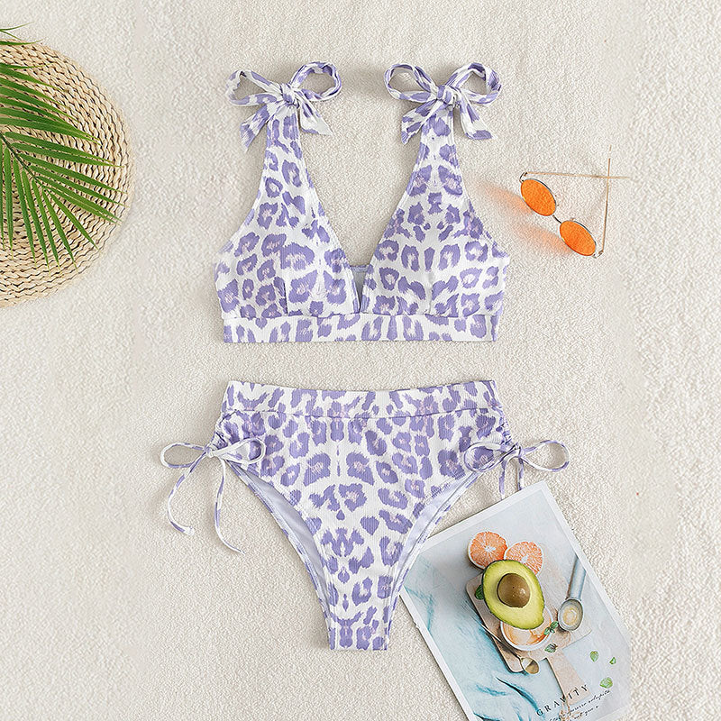 Damen Hochgeschnittener Bikini mit verspieltem Leopardenmuster Drune