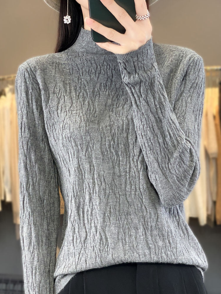 Damen Strukturierter Feinstrick-Pullover mit kurzem Stehkragen und Crinkle-Optik Drune