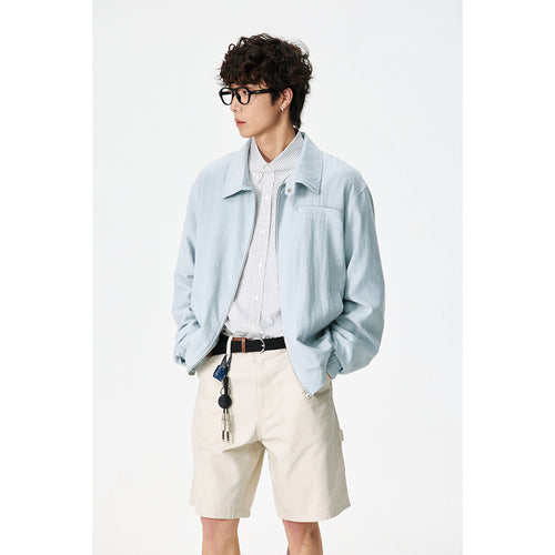 Unisex Oversize-Denim-Blouson mit fransigen Kanten und Druckknopfleiste Drune