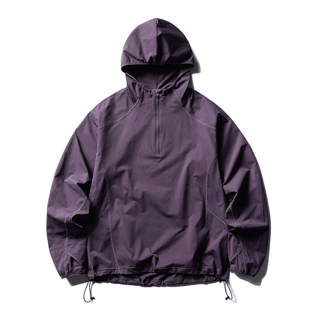 Unisex Atmungsaktiver Half-Zip-Kapuzenanorak mit Tunnelzugsaum und Flatlock‑Nähten Drune