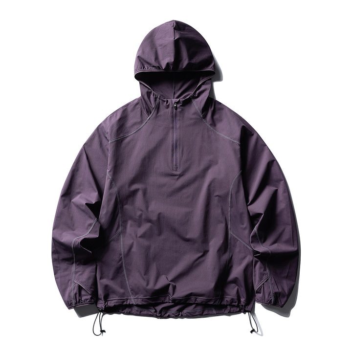 Unisex Atmungsaktiver Half-Zip-Kapuzenanorak mit Tunnelzugsaum und Flatlock‑Nähten Drune
