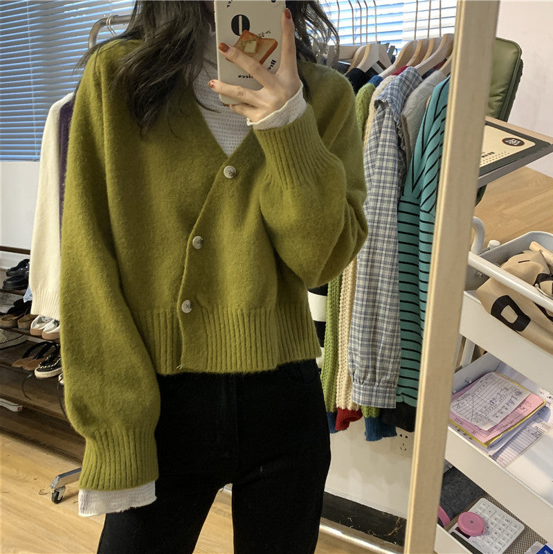 Damen kuschelige Strickjacke mit großen Knöpfen und weitem Schnitt Drune