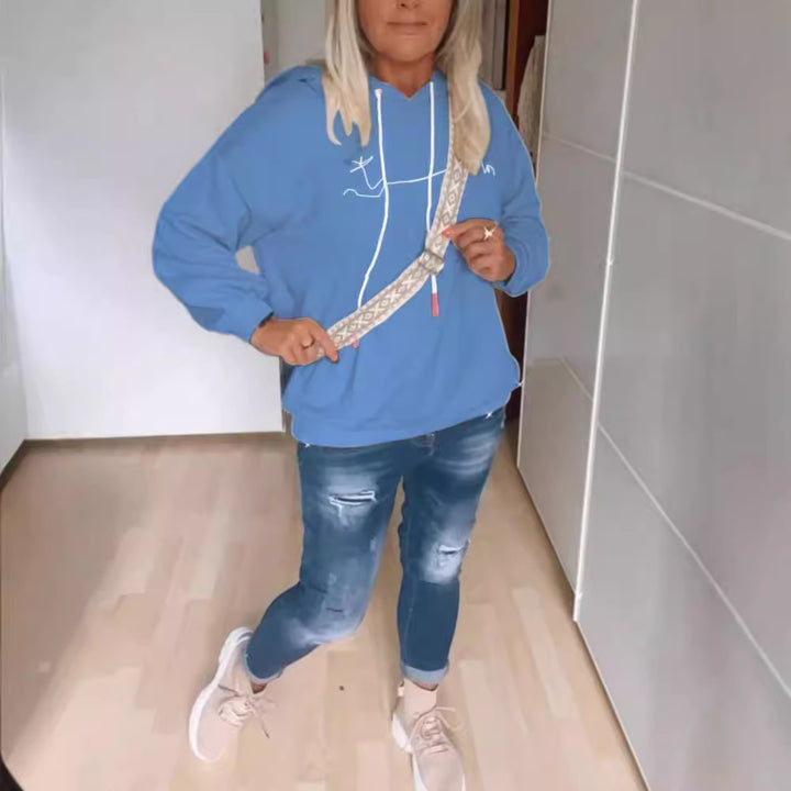 Damen lässiger Kapuzenpullover mit modernem Schriftaufdruck und praktischen Taschen Drune